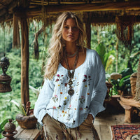 Printed Women's Round Neck Retro Bohemian Top