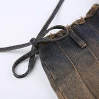 High Waist Lace-up One-piece Washed Denim Skirt