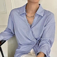 Blue Long Sleeved Shirt Lace-up Tup Cardigan Women