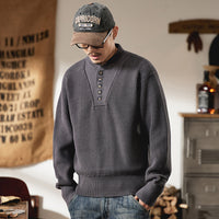 High-end American-style Heavyweight Cool And Edgy Henley Sweater