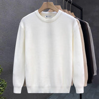 Mens Versatile Simple Solid-Color Apricot Knitted Sweater