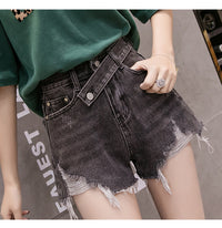 Irregular Frayed-edge Smoky Gray High-waist Denim Shorts That Are An Internet Sensation