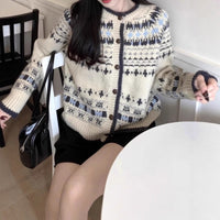 Autumn And Winter Women's Contrast Color Loose Fairisland Knitted Cardigan