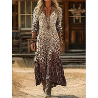 Personalized Retro Chic V-Neck Long-Sleeve Dress