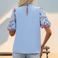 Embroidered Mesh Stitching Short-sleeved Shirt