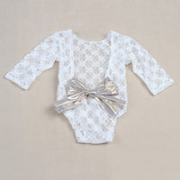 Lace bow one-piece romper