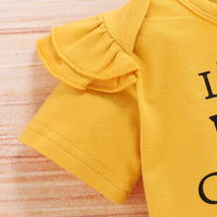 Cute Baby Short Sleeve Letter Jacket Sunflower Shorts Three-piece Set