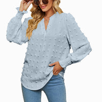 Dot Long-sleeved Bubble Sleeve V-neck Shirt Top