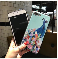 Compatible with Apple , Embossed Cartoon Peacock Mobile Shell Soft Cover