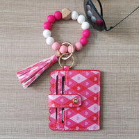 Fashion Beaded Bracelet Girls Small Wallet Lemon Printing Card Holder Silicone Beads Bracelet Keychain Credit