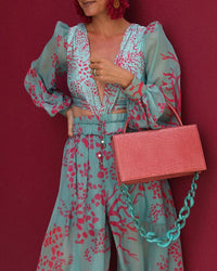 Full Screen Printed Chiffon Sexy Deep V Jumpsuit