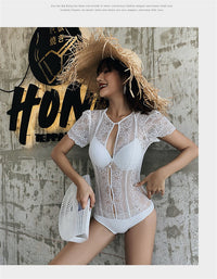 Lace cut out one piece swimsuit