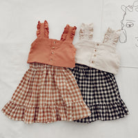 Girls' Sling Short Top And Skirt Suit