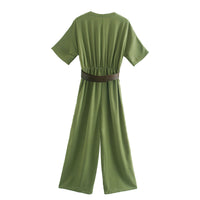 Stand-up collar belt accessory jumpsuit
