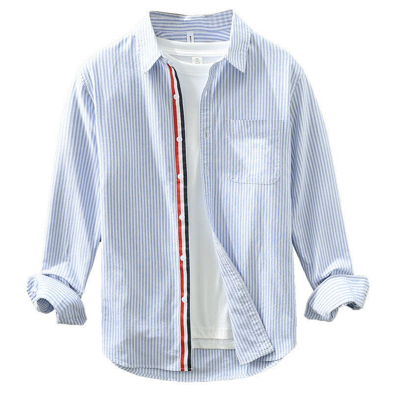 Autumn New Japanese Vertical Striped Men's Casual All-matching Artistic Long Sleeve Shirt