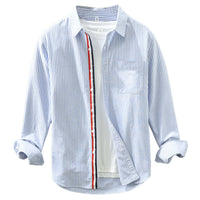 Autumn New Japanese Vertical Striped Men's Casual All-matching Artistic Long Sleeve Shirt