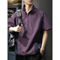 Men's Business Shirt Casual T-shirt American Half Zipped Stand Collar Shirt