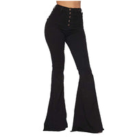 High Waist Buttoned Denim Flared Pants