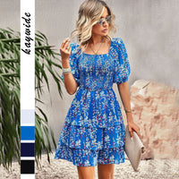 French Square Collar Cake Fashion Vacation Fashion Vacation Holiday Short Dress
