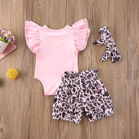 Girls short-sleeved leopard print pants three-piece suit