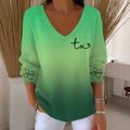 Womens Ribbed V-neck Three-quarter-sleeve Loose-fit T-shirt