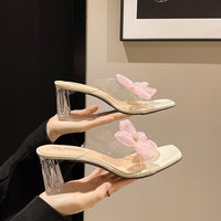 Temperament, Coarse Heel, Cool Slippers, Women's Summer Fashion, Square Toe, Exposed Toe, Exquisite High Heels