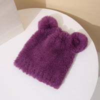 Bear Plush Ear Protection Knitted Hat Women's Warm Double Hairball Wool Hat