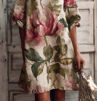 Printed Colorful Womens Crew-Neck Dress