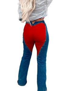 Women's Casual Denim Jeans With Color-Block Design