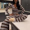 Womens Knitted Crew Neck Top And High Waisted Straight Leg Pants Set