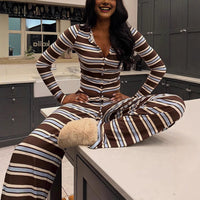 Womens Knitted Crew Neck Top And High Waisted Straight Leg Pants Set