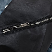 European And American Style Stitching PU Leather Sleeve Denim Jacket