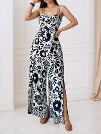 Elegant Womens Floral Print Wrap-Style Jumpsuit With Straps