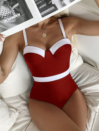 Push Up Contrast Color Fashion Bikini One-piece Swimsuit