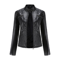 Women's Casual Leather Clothing Stand Collar Jacket