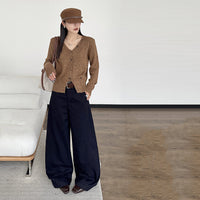 Women's Polyester Knitted V-neck Cardigan Sweater