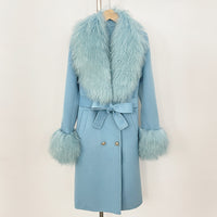 Long Double-faced Wool Coat With A Shearling Collar