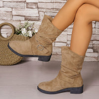 Women's Fashion Plus-Size Suede Chunky Heel Ankle Boots