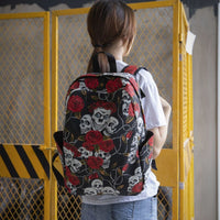Funny Skull And Rose Hooded Canvas Backpack
