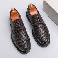 Plus Size 3D Woven Leather Shoes Men's Youth Platform British Shoes