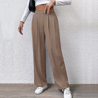 Womens Knitted Ribbed Wide-Leg Casual Pants With Elastic Waist