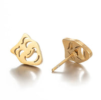 Simple Stainless Steel New Asymmetric Crying And Laughing Face Ear Bone Stud Halloween