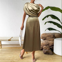 Womens New Amazon Solid-Colored Satin Dress