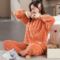 Pajamas Women Autumn And Winter Models Plush Flannel Ladies Suit