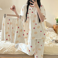 Cotton Three-piece Pajamas For Women Spring And Summer