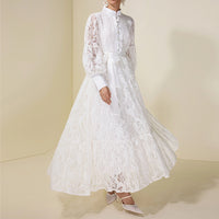 Lantern-sleeve Lace White Elegant Fashion Dress