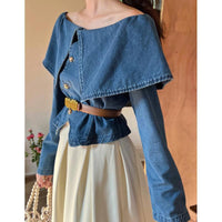 Lapel Long Sleeve Denim Waist-controlled Top Mid-length Skirt