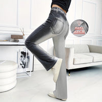 Stylish Casual Faux Denim Flare Pants With Fake Pockets