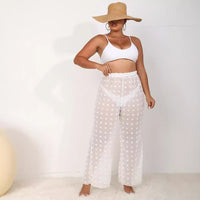 Sexy Sheer 3D Chiffon Beach Pants Wide-Leg Straight-Cut Casual Trousers