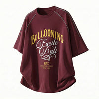 Contrast-color Letter-printed Cotton Short-sleeve T-shirt